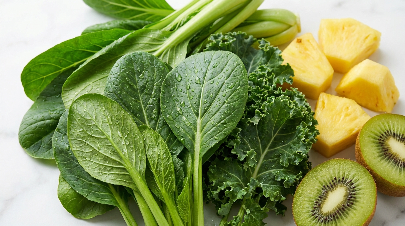 製作綠拿鐵的新鮮食材