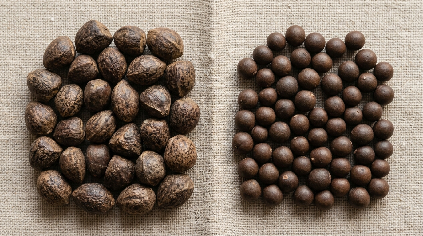 大果與小果油茶籽並排對比