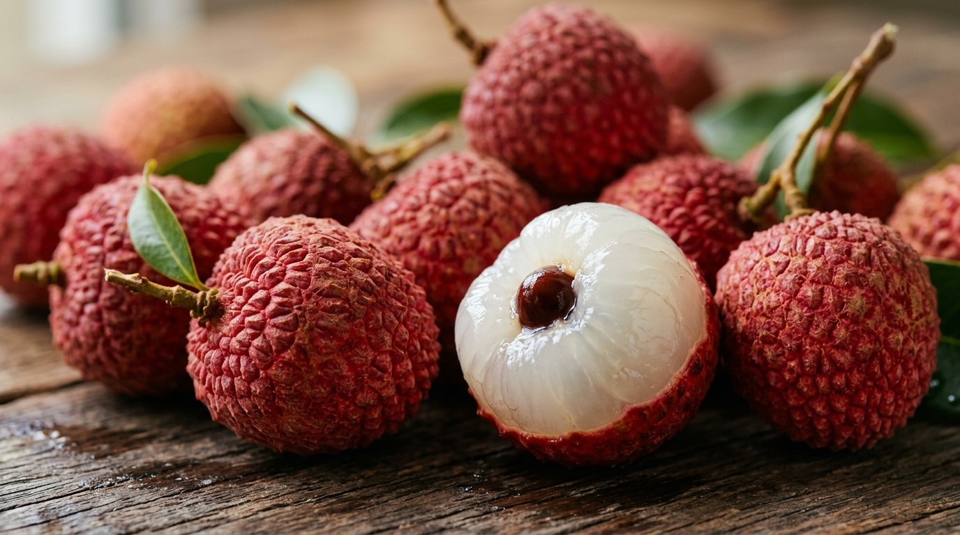 台灣荔枝果皮與果肉近拍