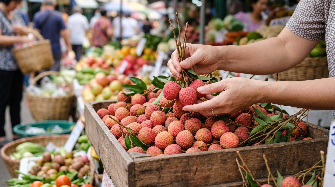 挑選新鮮荔枝的方法示意