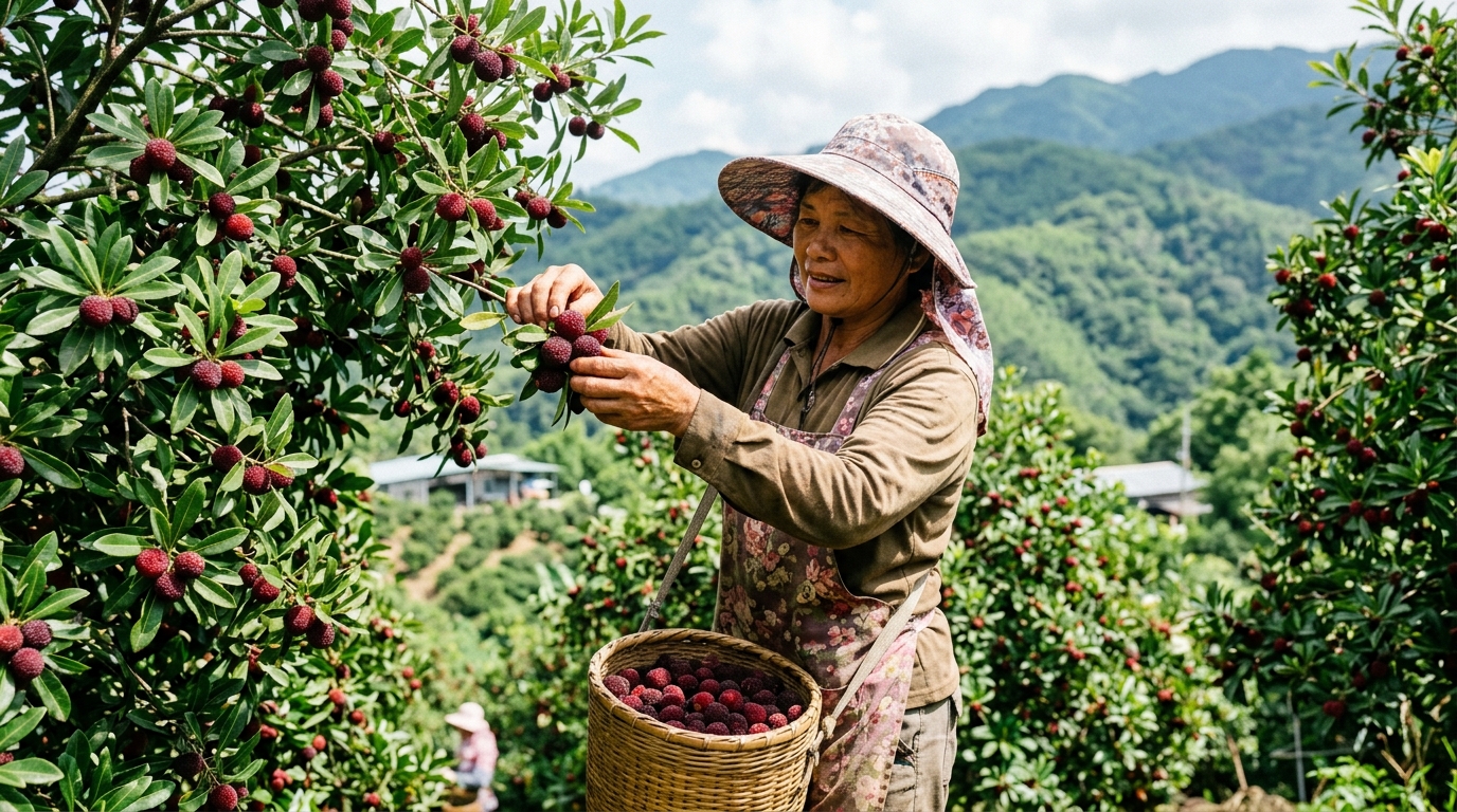 台灣農夫採收楊梅 新鮮楊梅產地